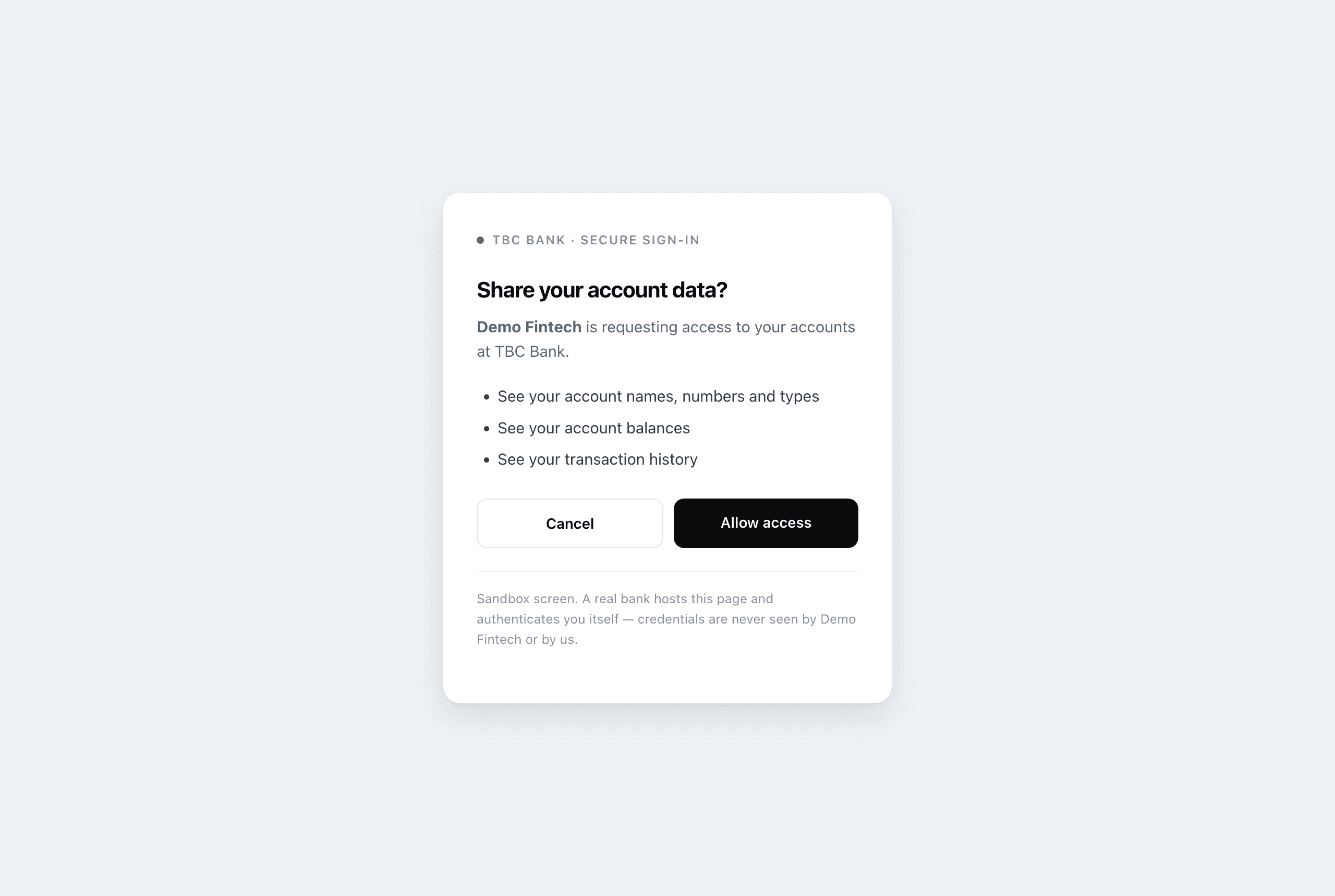 Bank consent screen